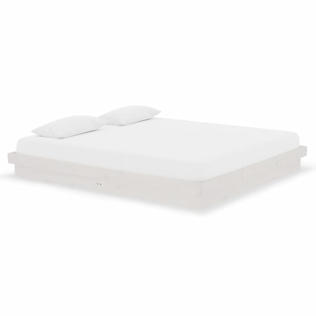 Bed Frame without Mattress White Solid Wood Super King