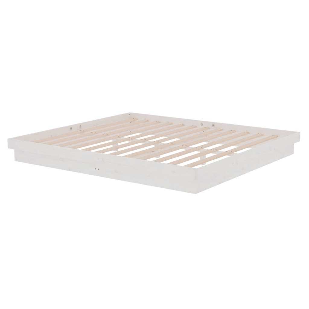 Bed Frame without Mattress White Solid Wood Super King