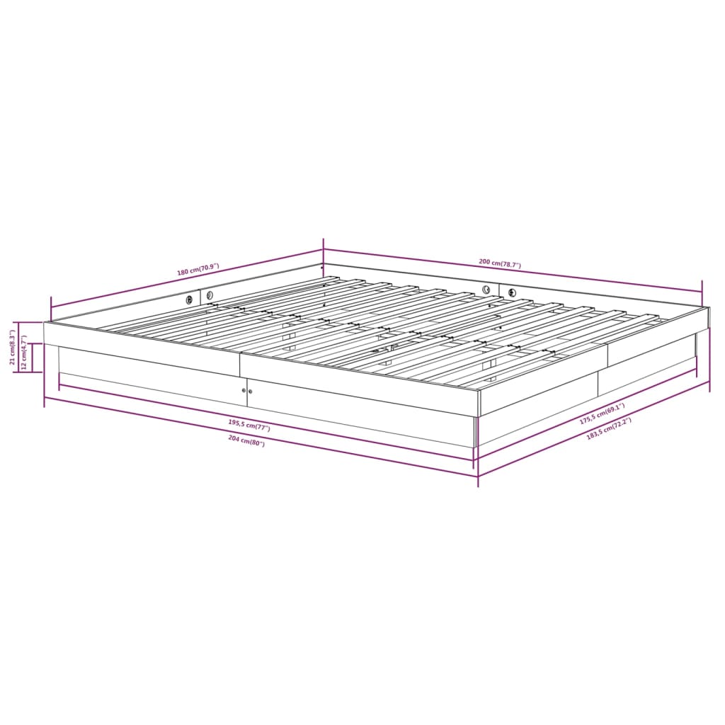Bed Frame without Mattress White Solid Wood Super King