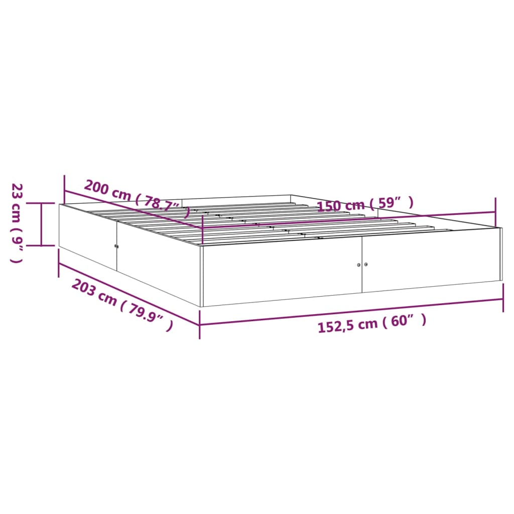 Bed Frame without Mattress White Solid Wood 150x200 cm King Size King Size