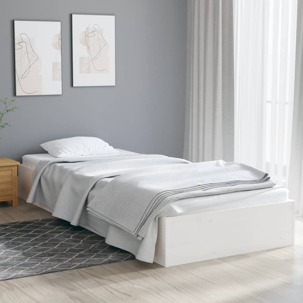 Bed Frame without Mattress White Solid Wood 90x190 cm Single Single