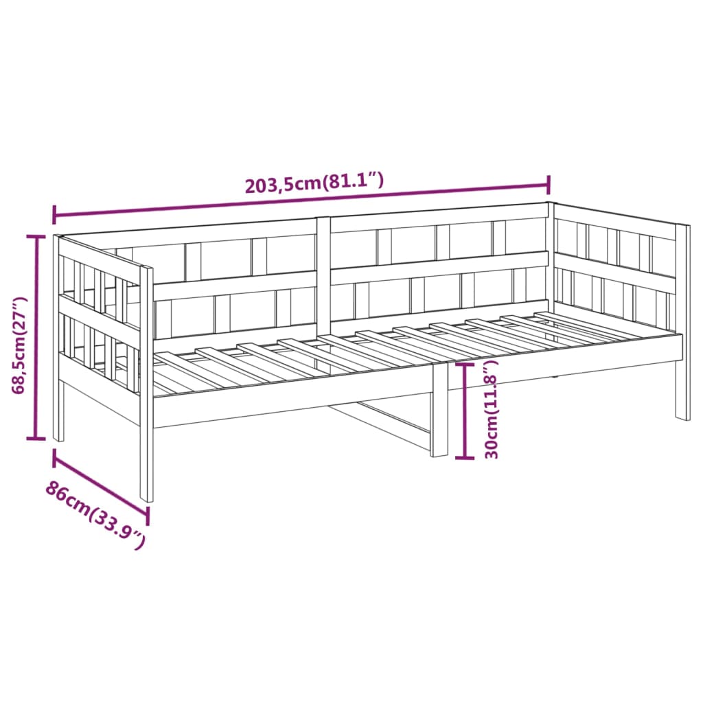 Day Bed without Mattress White Solid Wood Pine 80x200 cm