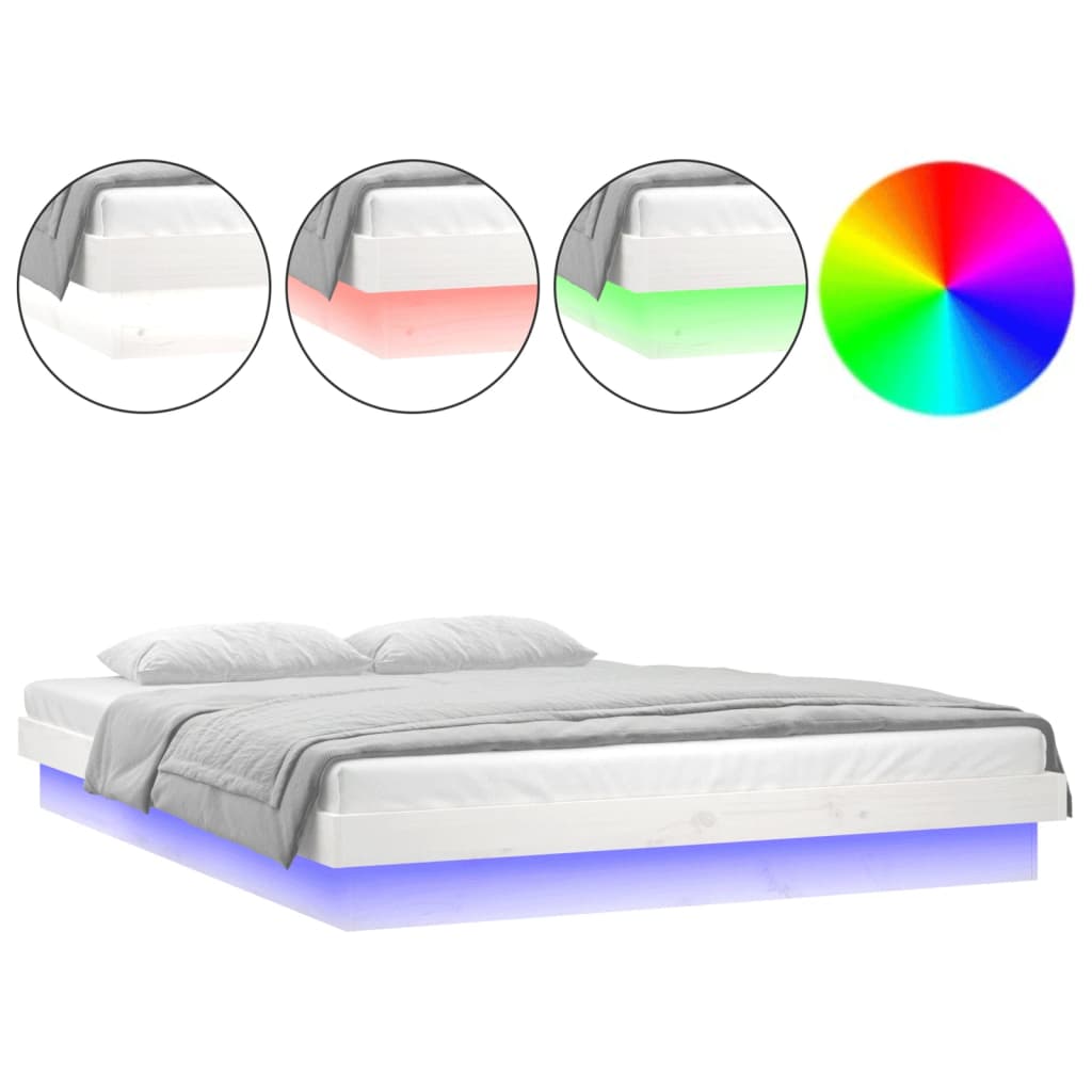 LED Bed Frame without Mattress White 140x190 cm Solid Wood