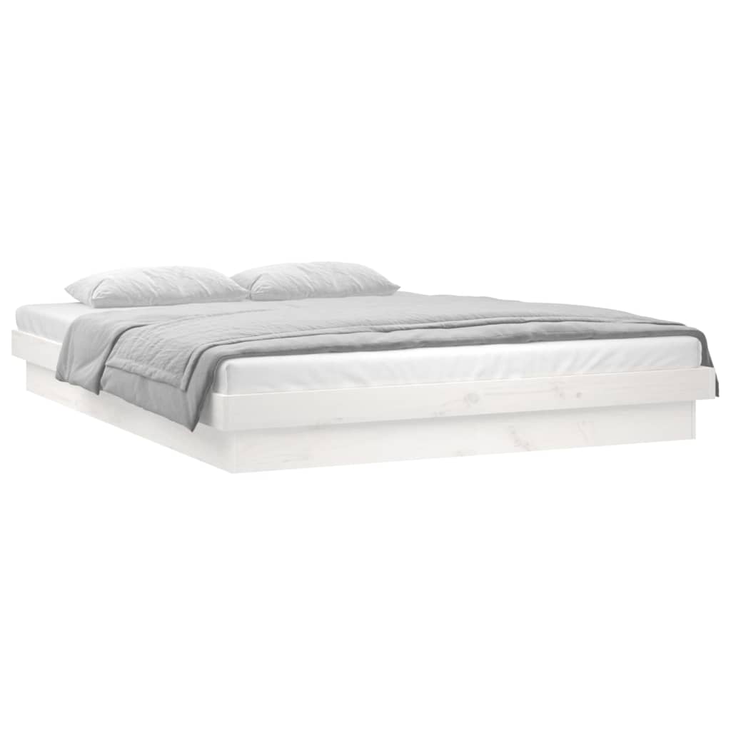 LED Bed Frame without Mattress White 140x190 cm Solid Wood