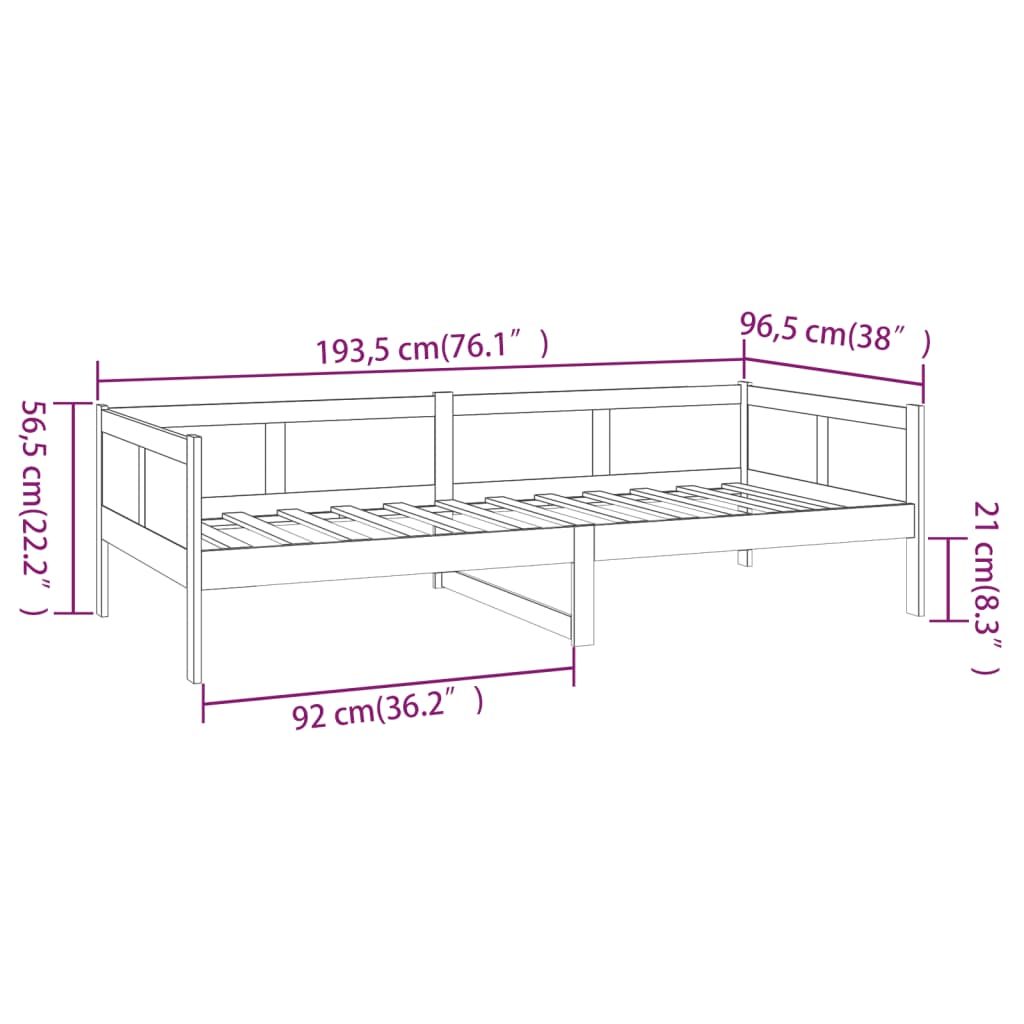 Day Bed without Mattress Honey Brown Solid Wood Pine 90x190 cm Single