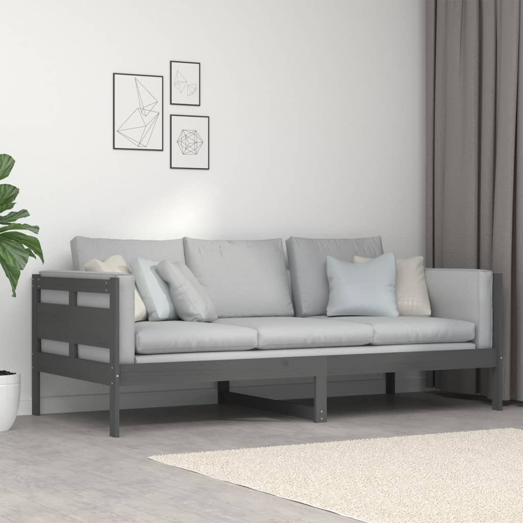 Day Bed without Mattress Grey Solid Wood Pine 90x200 cm