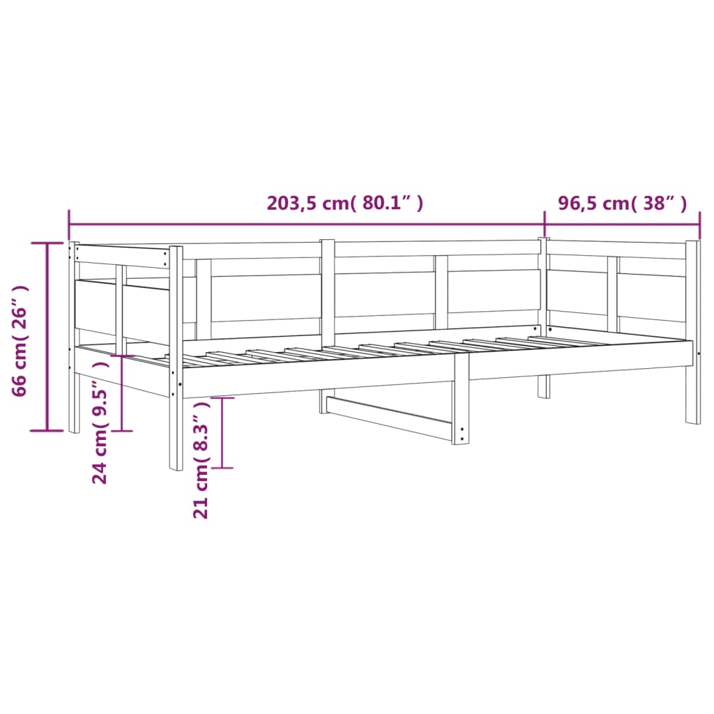 Day Bed without Mattress Grey Solid Wood Pine 90x200 cm
