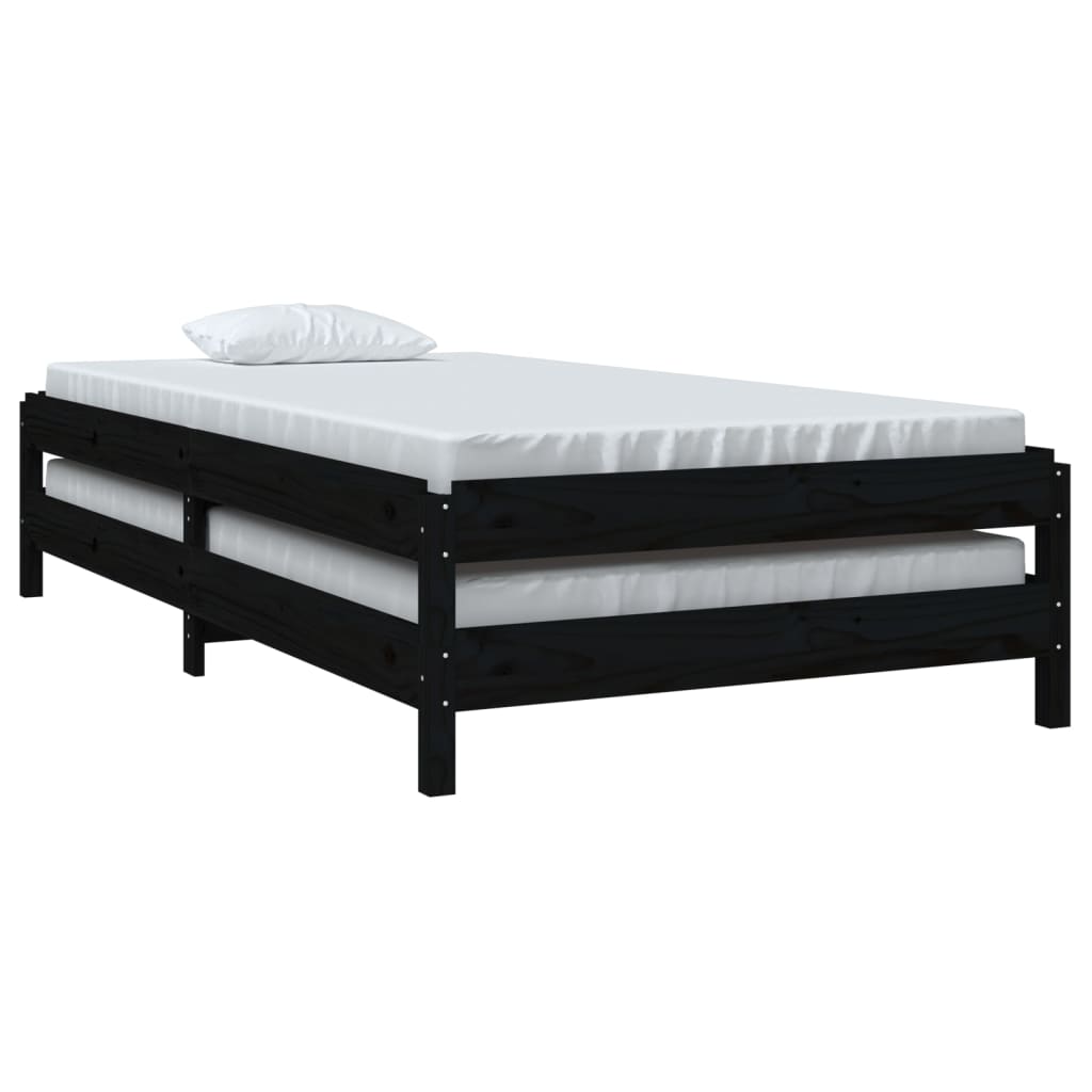 Stack Bed without Mattress Black 90x200 cm Solid Wood Pine