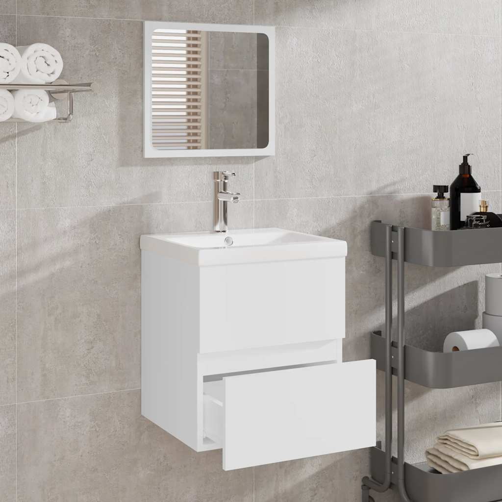 Bathroom Cabinet with Mirror White Engineered Wood
