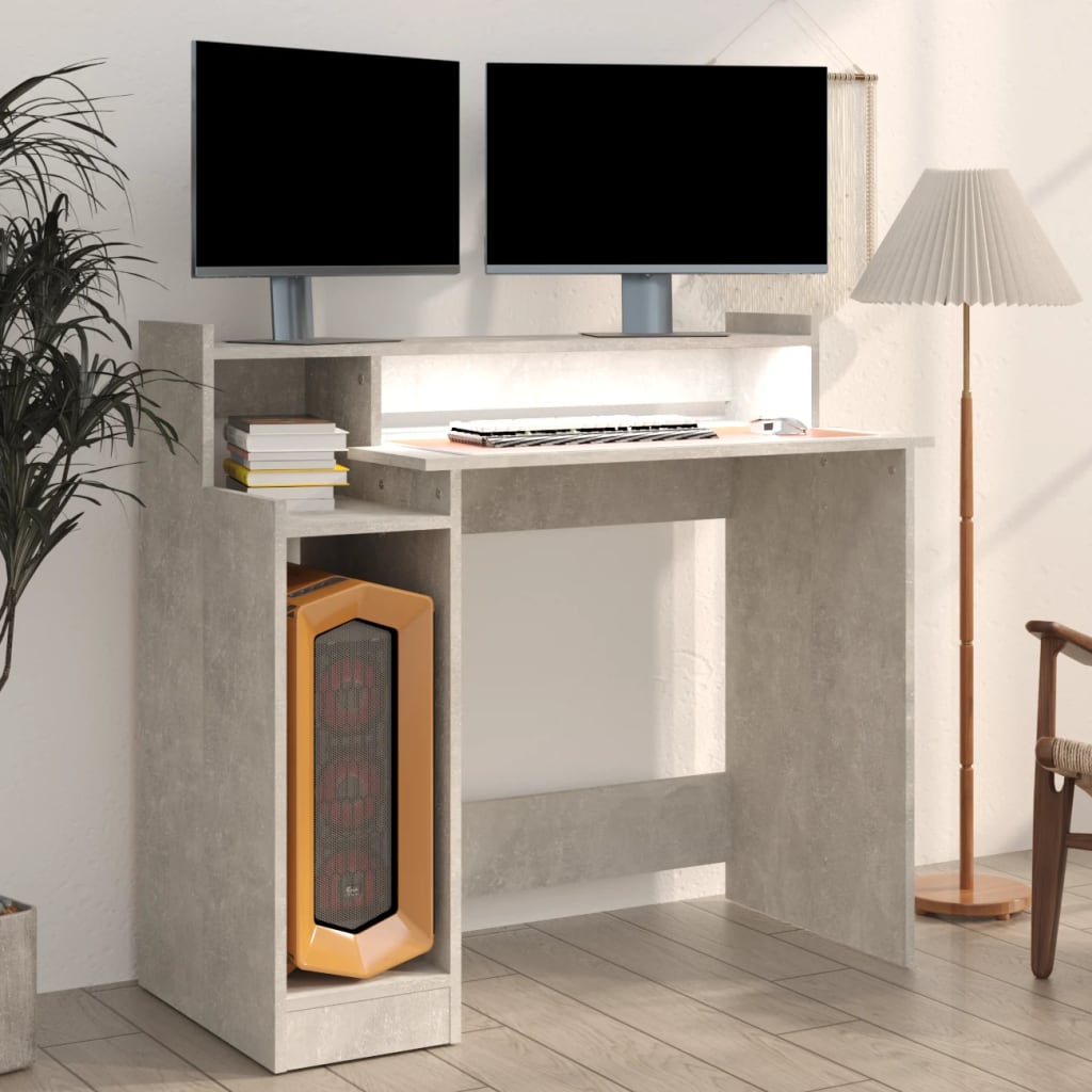Desk with LED Lights Concrete grey 97x45x90 cm Engineered Wood