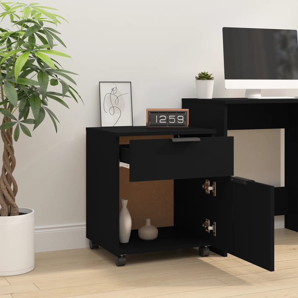 Mobile File Cabinet with Wheels Black 45x38x54cm Engineered Wood