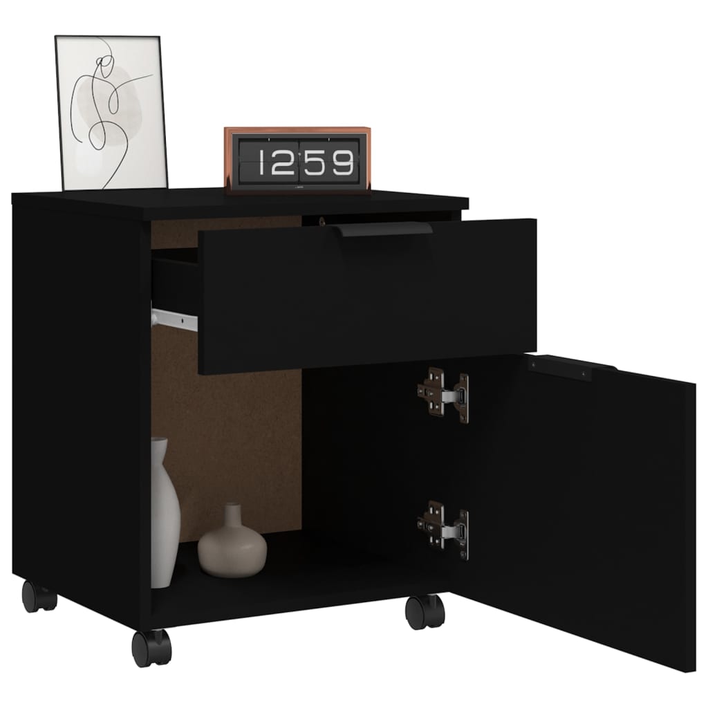 Mobile File Cabinet with Wheels Black 45x38x54cm Engineered Wood