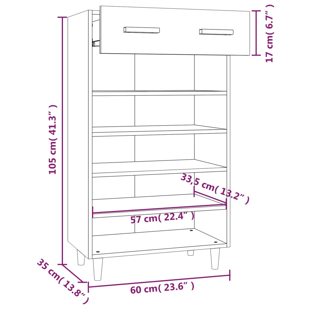 Shoe Cabinet White 60x35x105 cm Engineered Wood