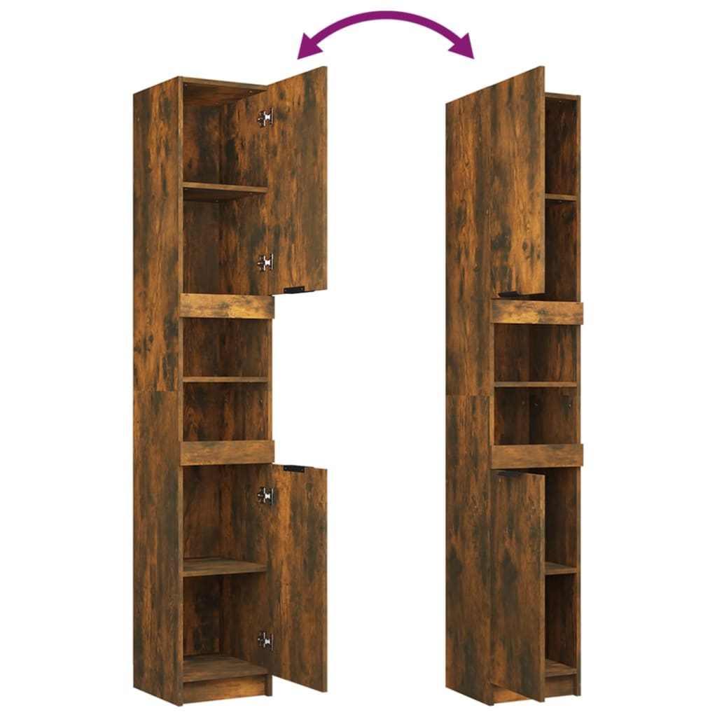 Bathroom Cabinet Smoked Oak 32x34x188.5 cm Engineered Wood
