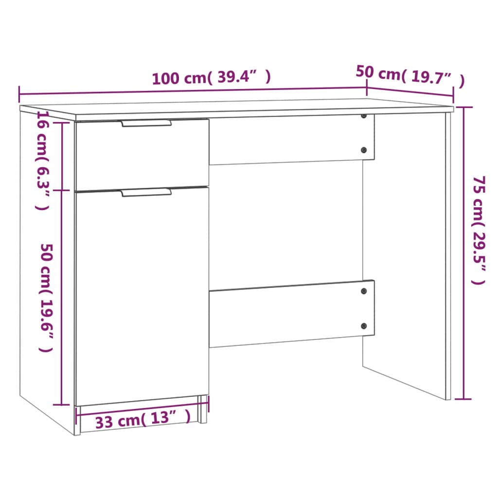 Desk Grey Sonoma 100x50x75 cm Engineered Wood