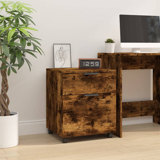 Mobile File Cabinet with Wheels Smoked Oak 45x38x54 cm Engineered Wood