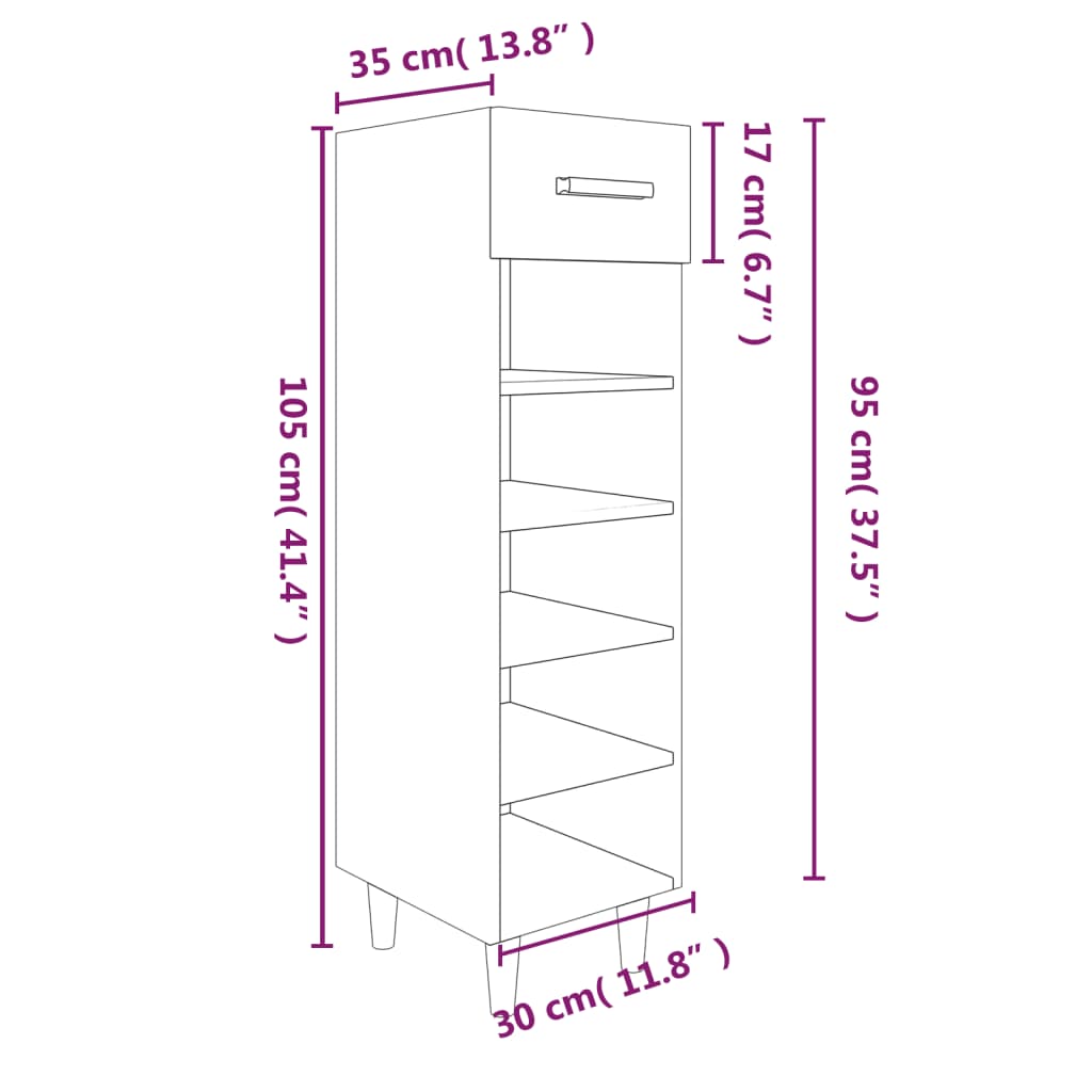 Shoe Cabinet Grey Sonoma 30x35x105 cm Engineered Wood