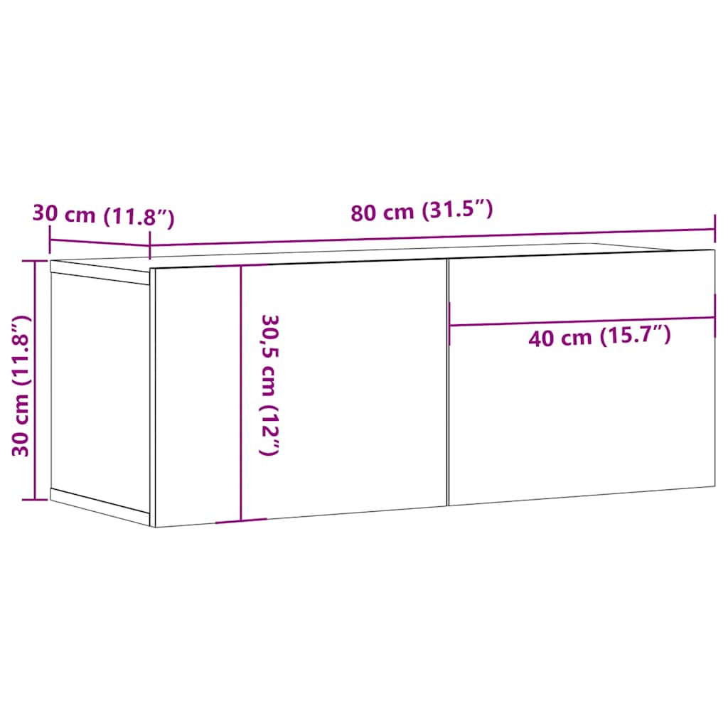 TV Cabinets 2 pcs Smoked Oak 80x30x30 cm Engineered Wood