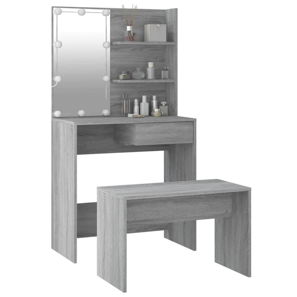 Dressing Table Set with LED Grey Sonoma Engineered Wood