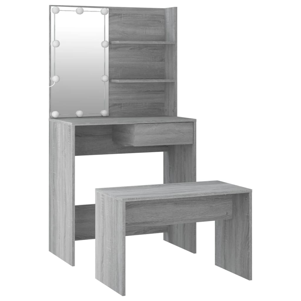 Dressing Table Set with LED Grey Sonoma Engineered Wood