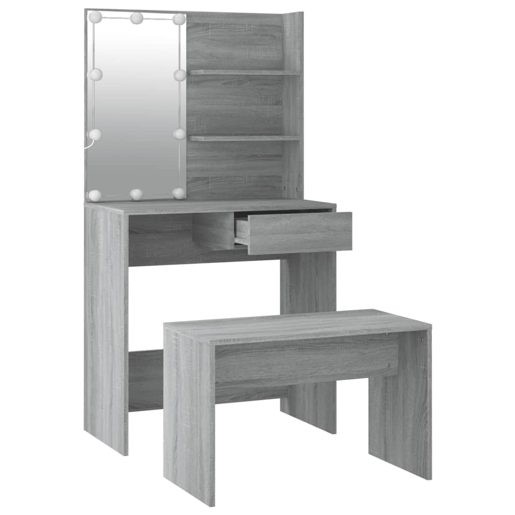 Dressing Table Set with LED Grey Sonoma Engineered Wood