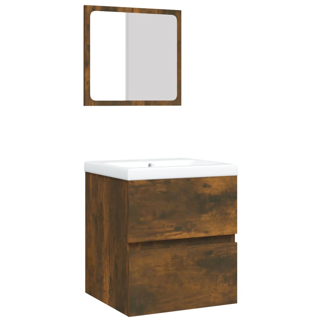 Bathroom Sink Cabinet with Basin and Mirror Smoked Oak