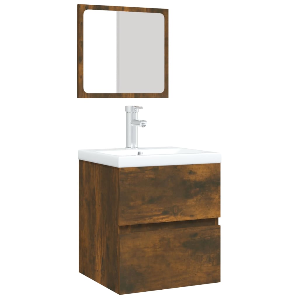 Bathroom Sink Cabinet with Basin and Mirror Smoked Oak