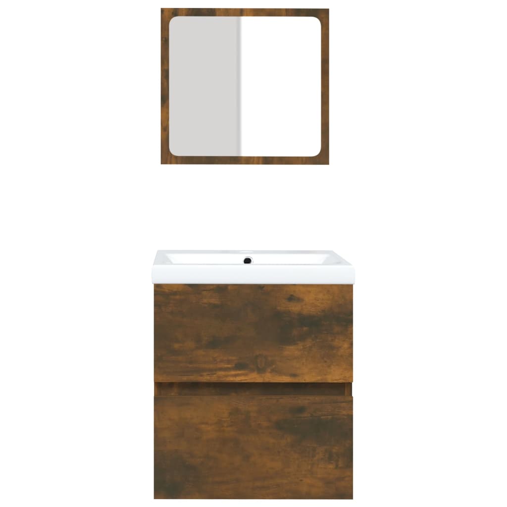 Bathroom Sink Cabinet with Basin and Mirror Smoked Oak
