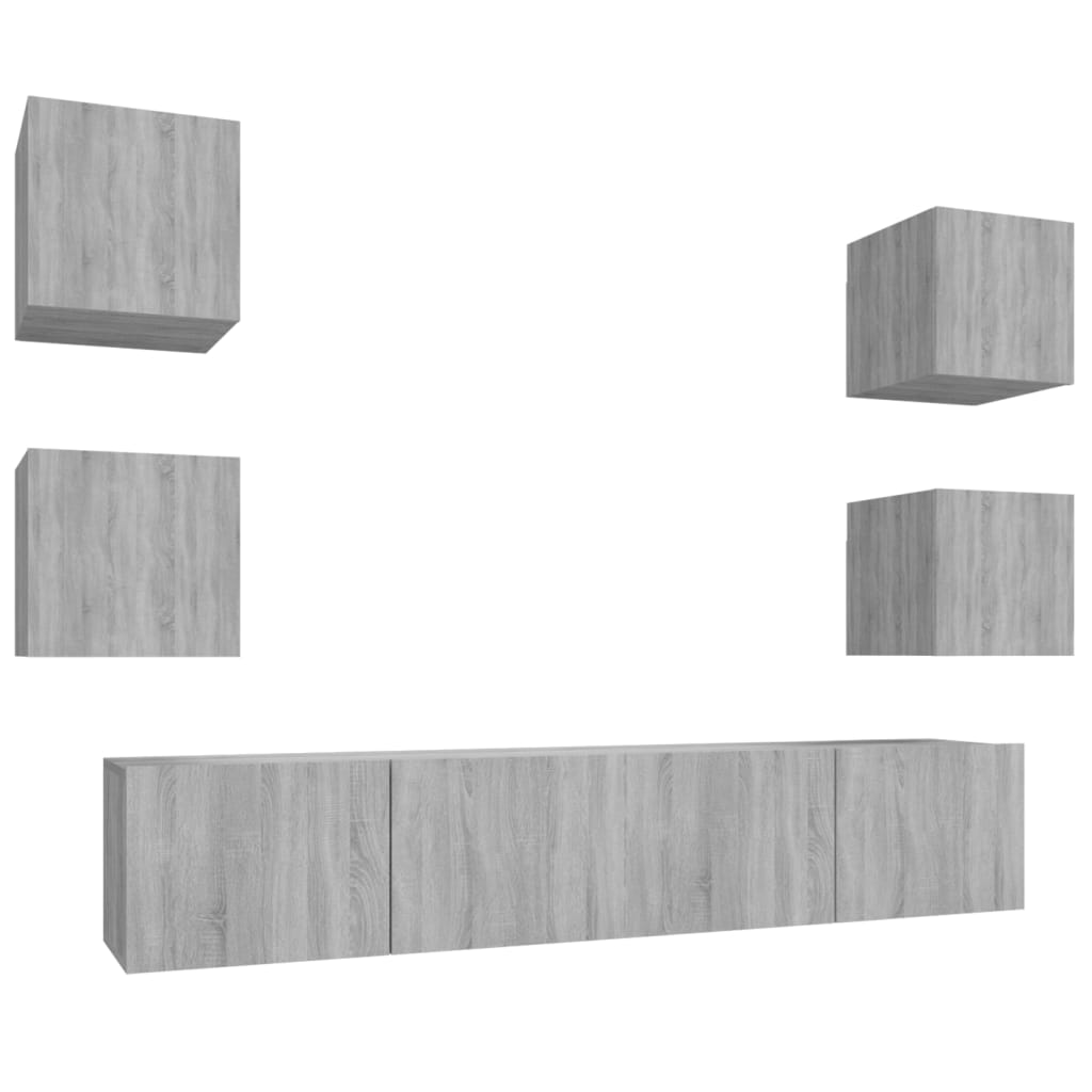 6 Piece TV Cabinet Set Grey Sonoma Engineered Wood