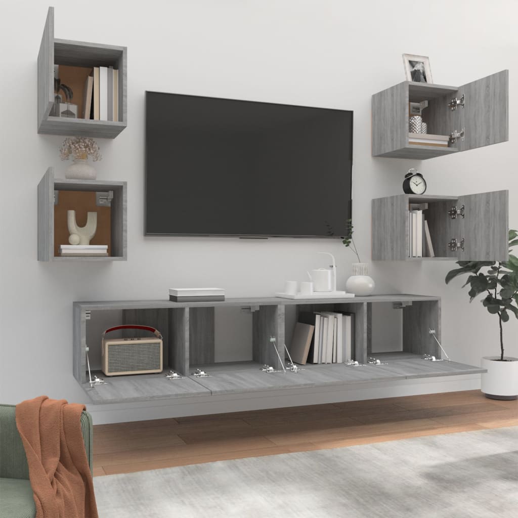 6 Piece TV Cabinet Set Grey Sonoma Engineered Wood