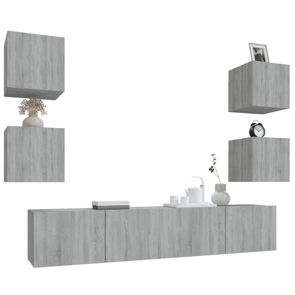 6 Piece TV Cabinet Set Grey Sonoma Engineered Wood