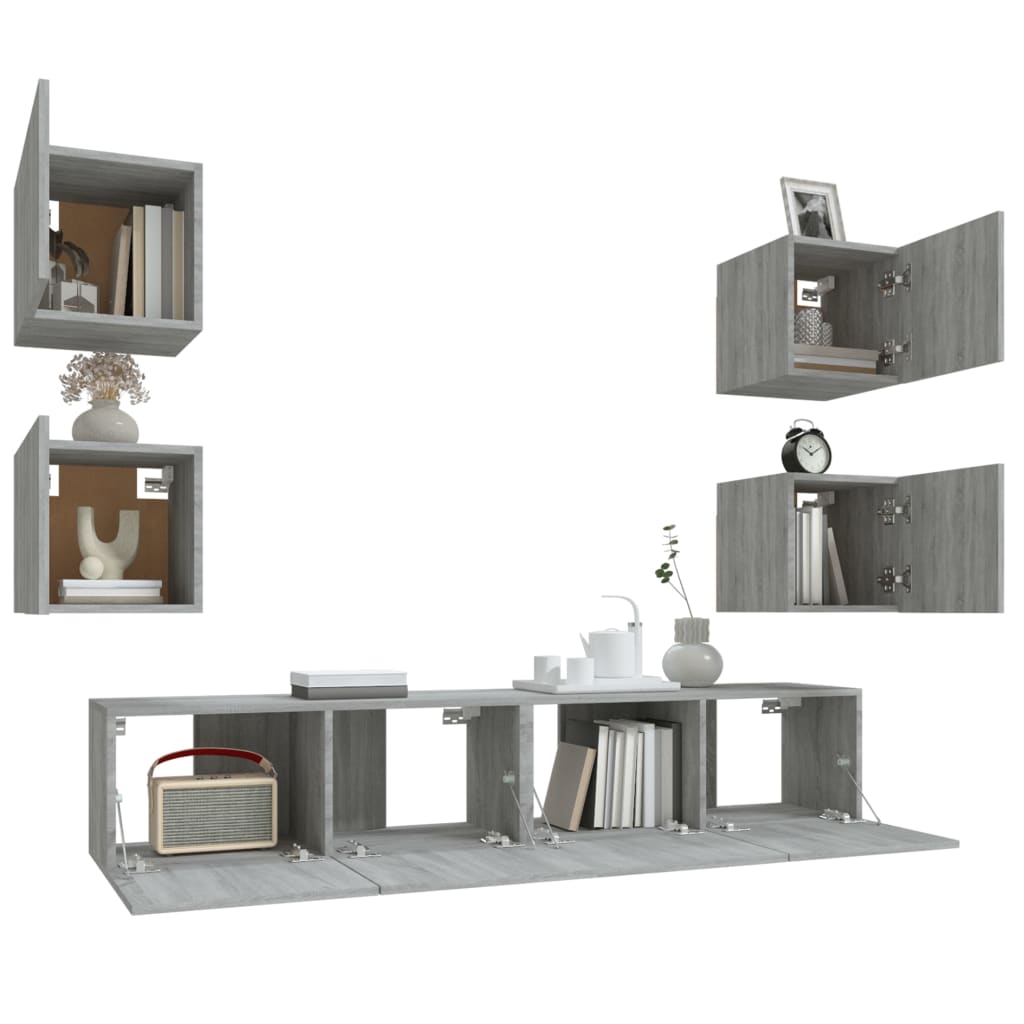 6 Piece TV Cabinet Set Grey Sonoma Engineered Wood