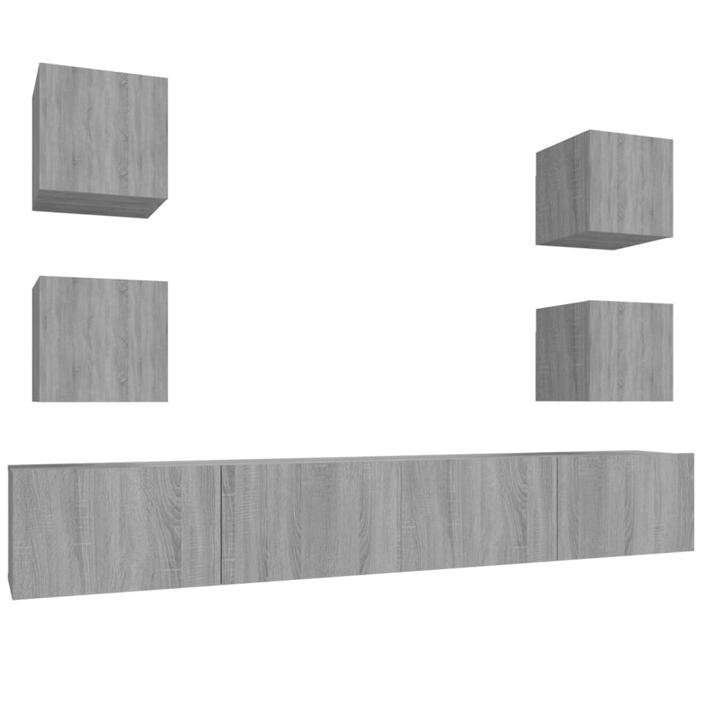 6 Piece TV Cabinet Set Grey Sonoma Engineered Wood