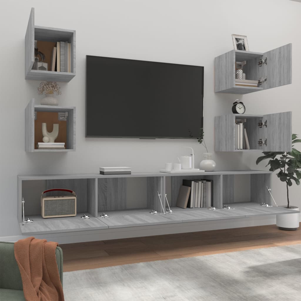 6 Piece TV Cabinet Set Grey Sonoma Engineered Wood