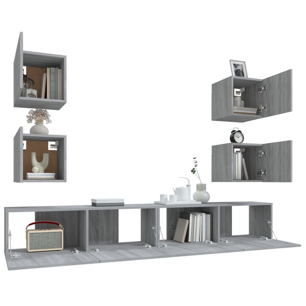 6 Piece TV Cabinet Set Grey Sonoma Engineered Wood