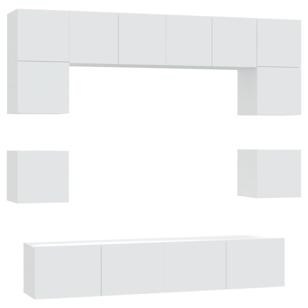 8 Piece TV Cabinet Set White Engineered Wood