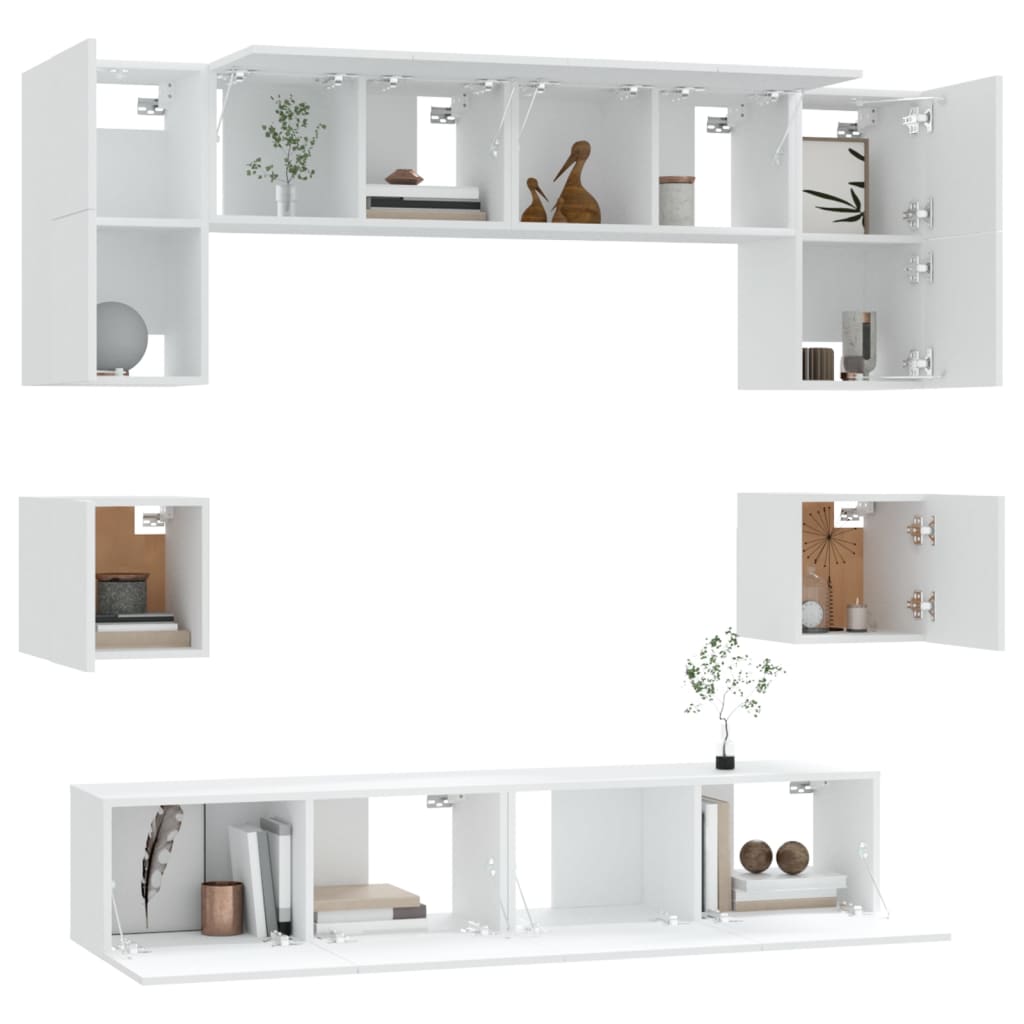 8 Piece TV Cabinet Set White Engineered Wood