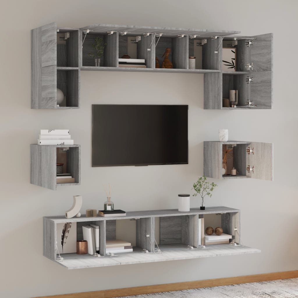 8 Piece TV Cabinet Set Grey Sonoma Engineered Wood
