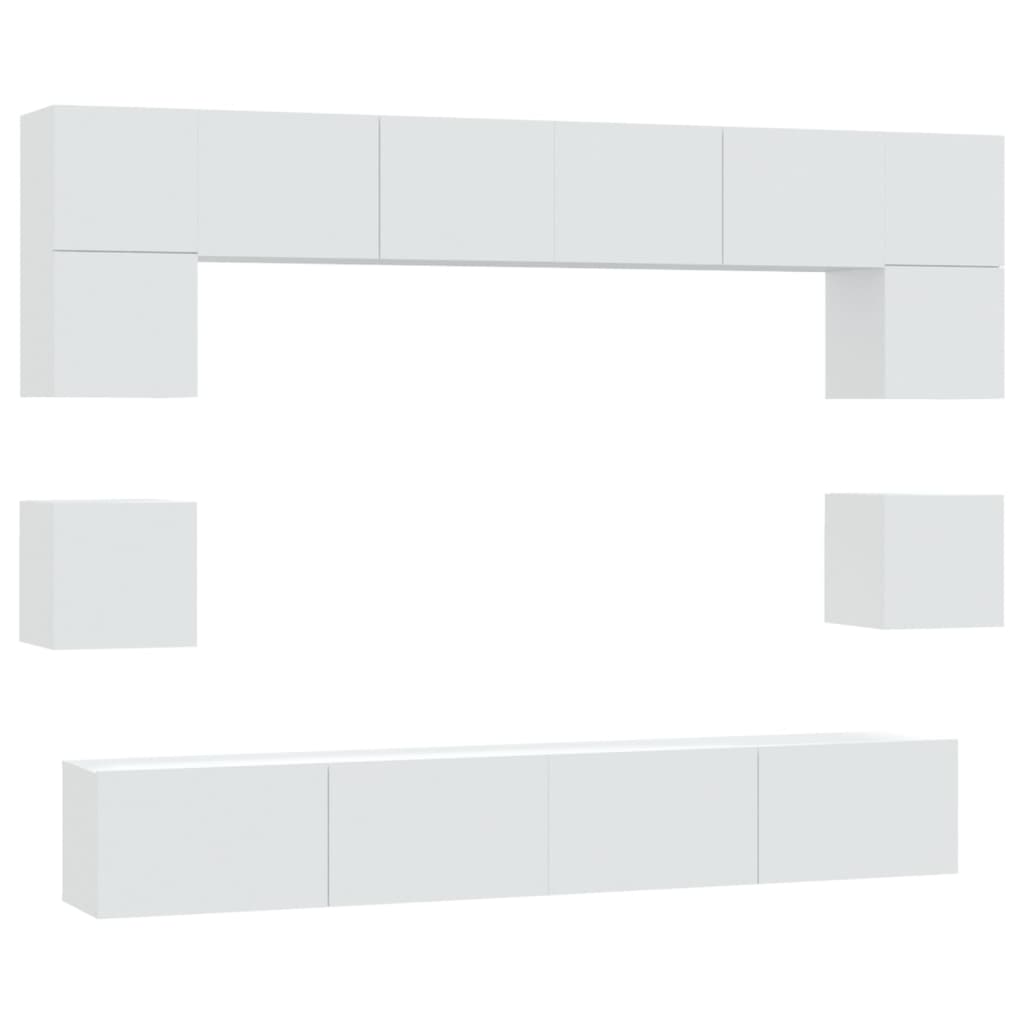 8 Piece TV Cabinet Set White Engineered Wood