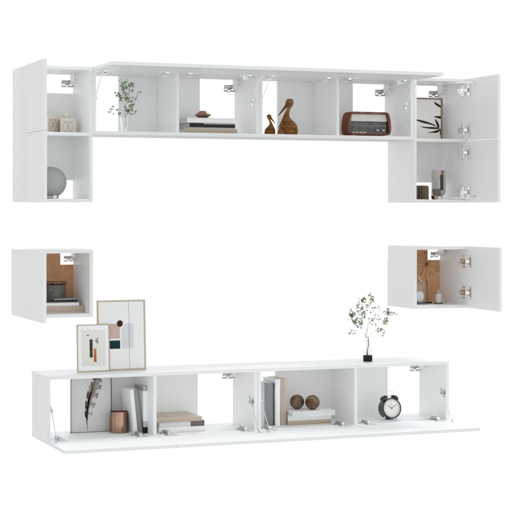8 Piece TV Cabinet Set White Engineered Wood