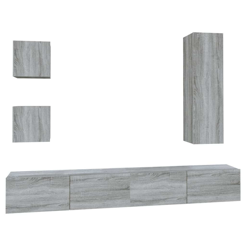 5 Piece TV Cabinet Set Grey Sonoma Engineered Wood