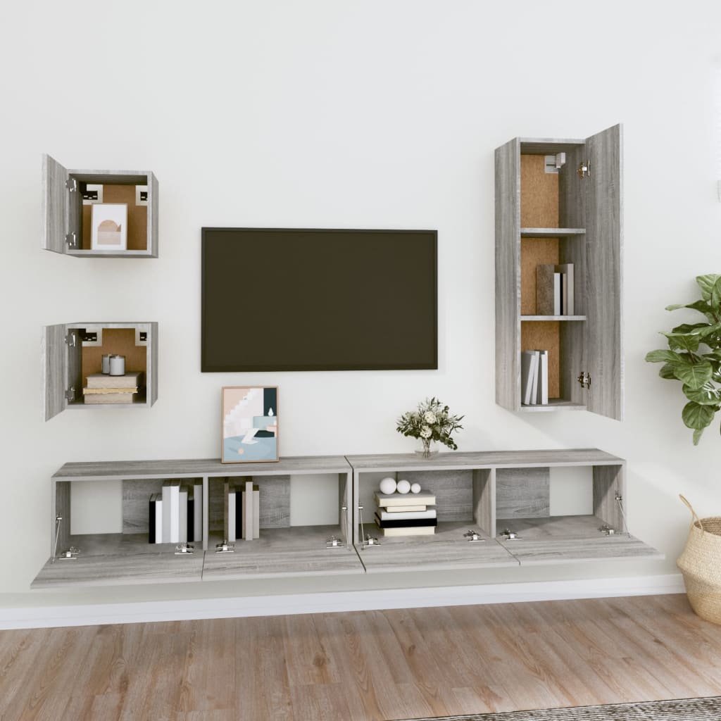 5 Piece TV Cabinet Set Grey Sonoma Engineered Wood