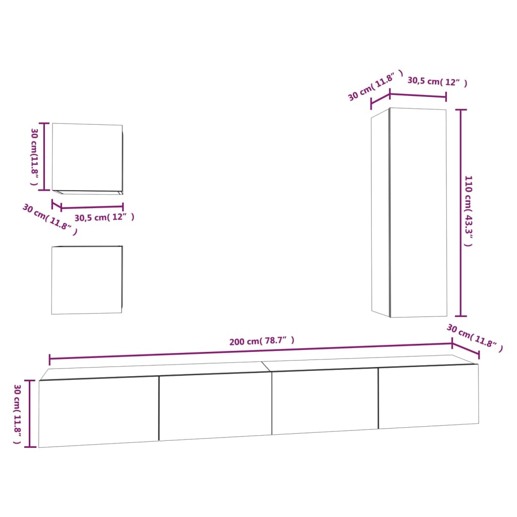 5 Piece TV Cabinet Set Grey Sonoma Engineered Wood