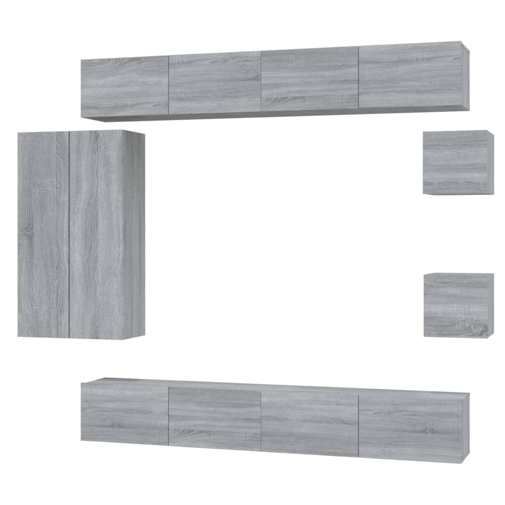 8 Piece TV Cabinet Set Grey Sonoma Engineered Wood