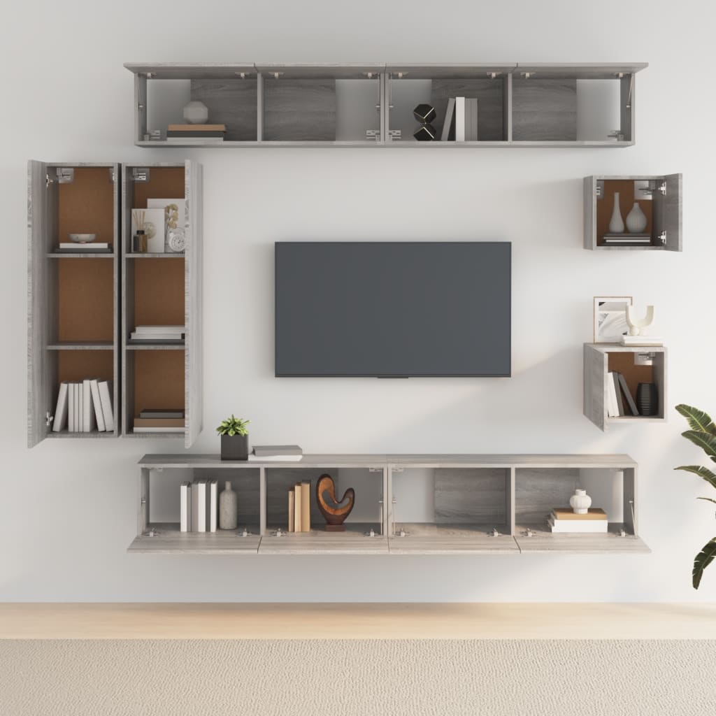 8 Piece TV Cabinet Set Grey Sonoma Engineered Wood