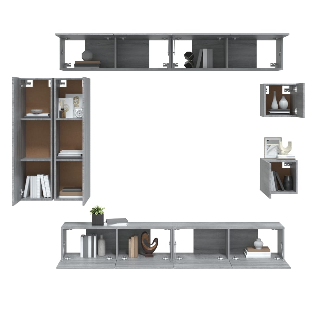 8 Piece TV Cabinet Set Grey Sonoma Engineered Wood