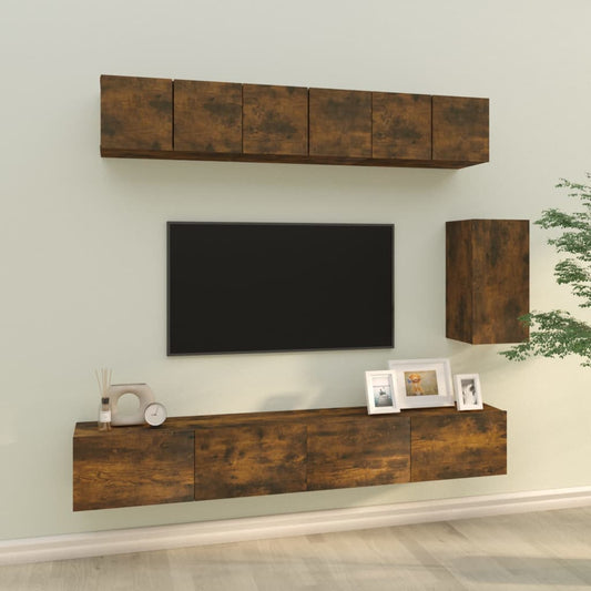 6 Piece TV Cabinet Set Smoked Oak Engineered Wood