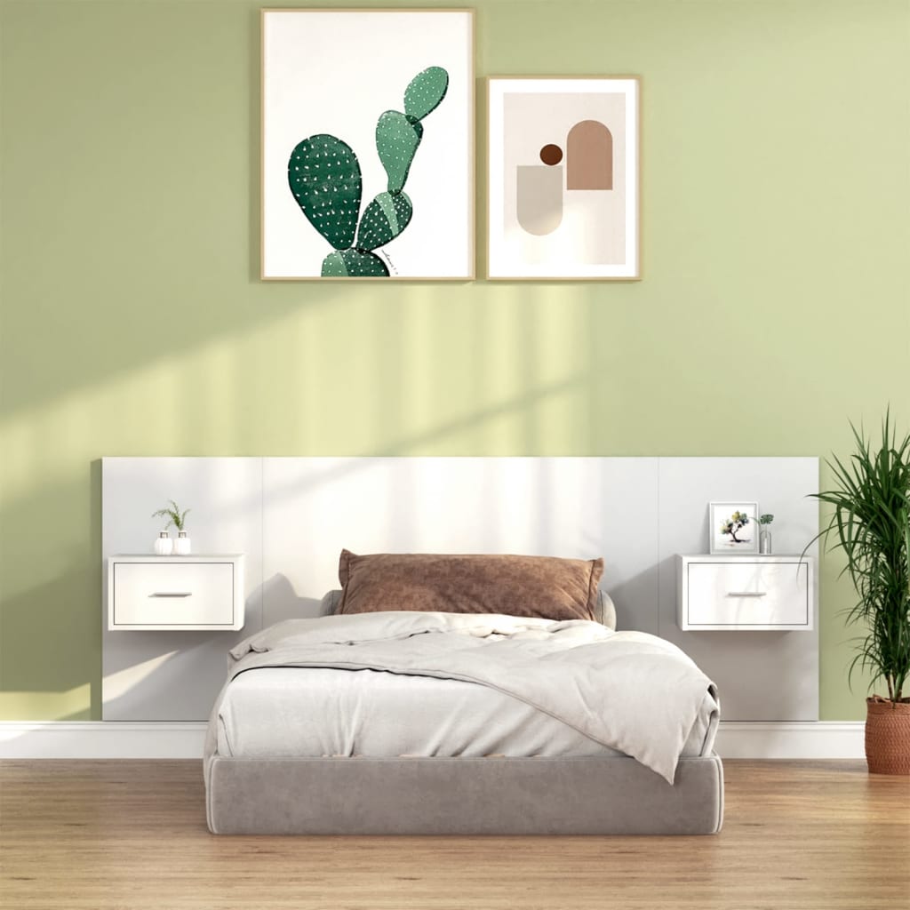 Bed Headboard with Cabinets White Engineered Wood