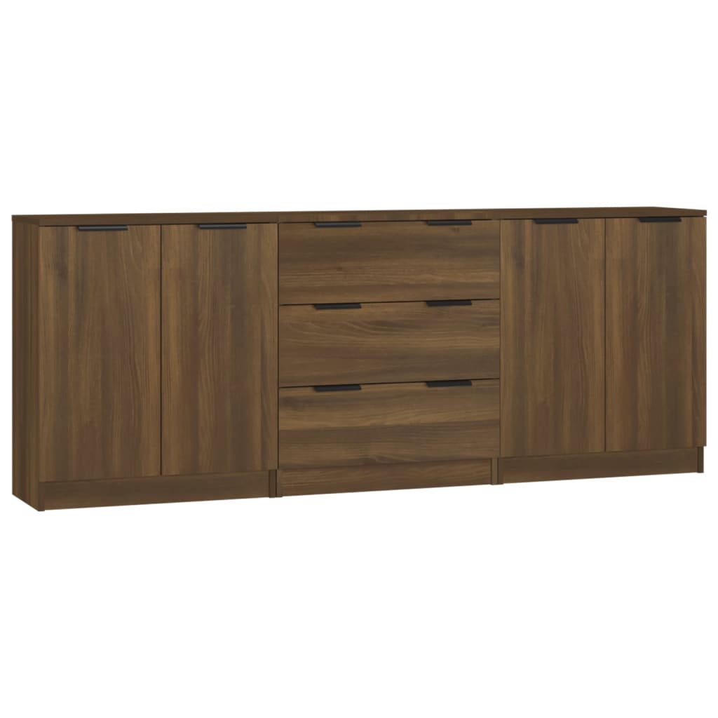 3 Piece Sideboards Brown Oak Engineered Wood