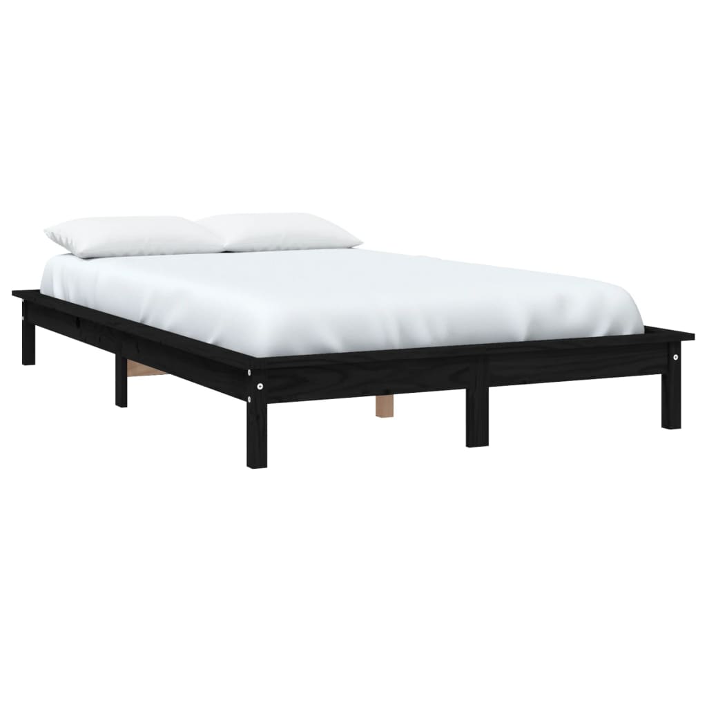 Bed Frame without Mattress Black King Size Solid Wood Pine